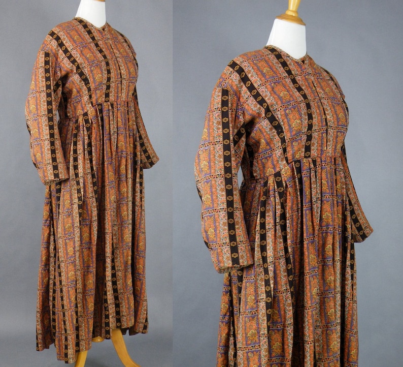 Antique Victorian Wool Paisley Dress 1800s Dress Paisley image 3