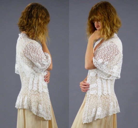 Edwardian Schiffli Lace Jacket, Antique 1900s Lac… - image 3