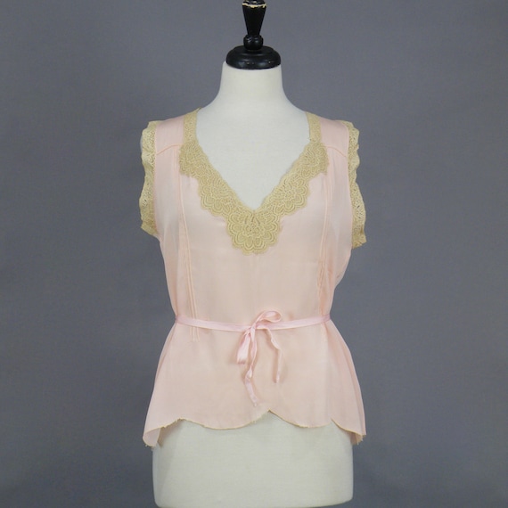 Vintage 1930s Pink Silk Lace Camisole Top, 30s Lin