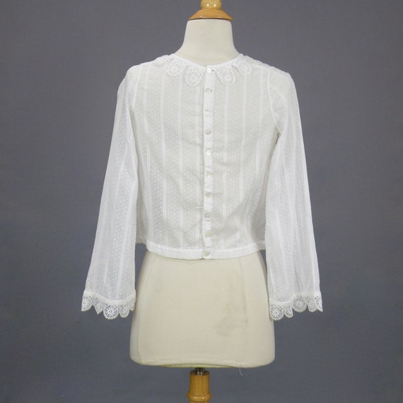 Antique 1920s White Dotted Swiss Blouse with Scal… - image 5