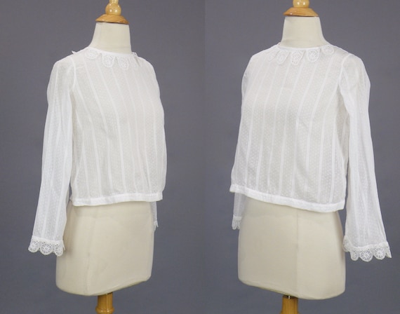 Antique 1920s White Dotted Swiss Blouse with Scal… - image 3