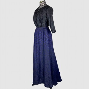 Antique Victorian Skirt, 1900s Purple Indigo Silk Wool Trained Skirt, Small 26 Waist image 3