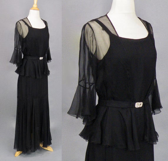1930s Silk Evening Dress and Bell Sleeve Peplum J… - image 6