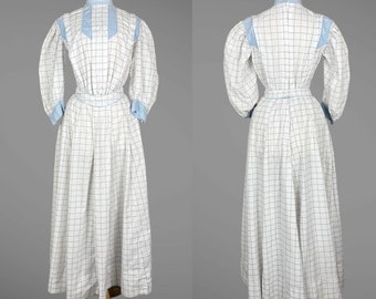 1900s Cotton Check Gibson Girl Dress, Antique Edwardian Dress, XS / S