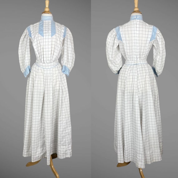 1900s Cotton Check Gibson Girl Dress, Antique Edwardian Dress, XS / S