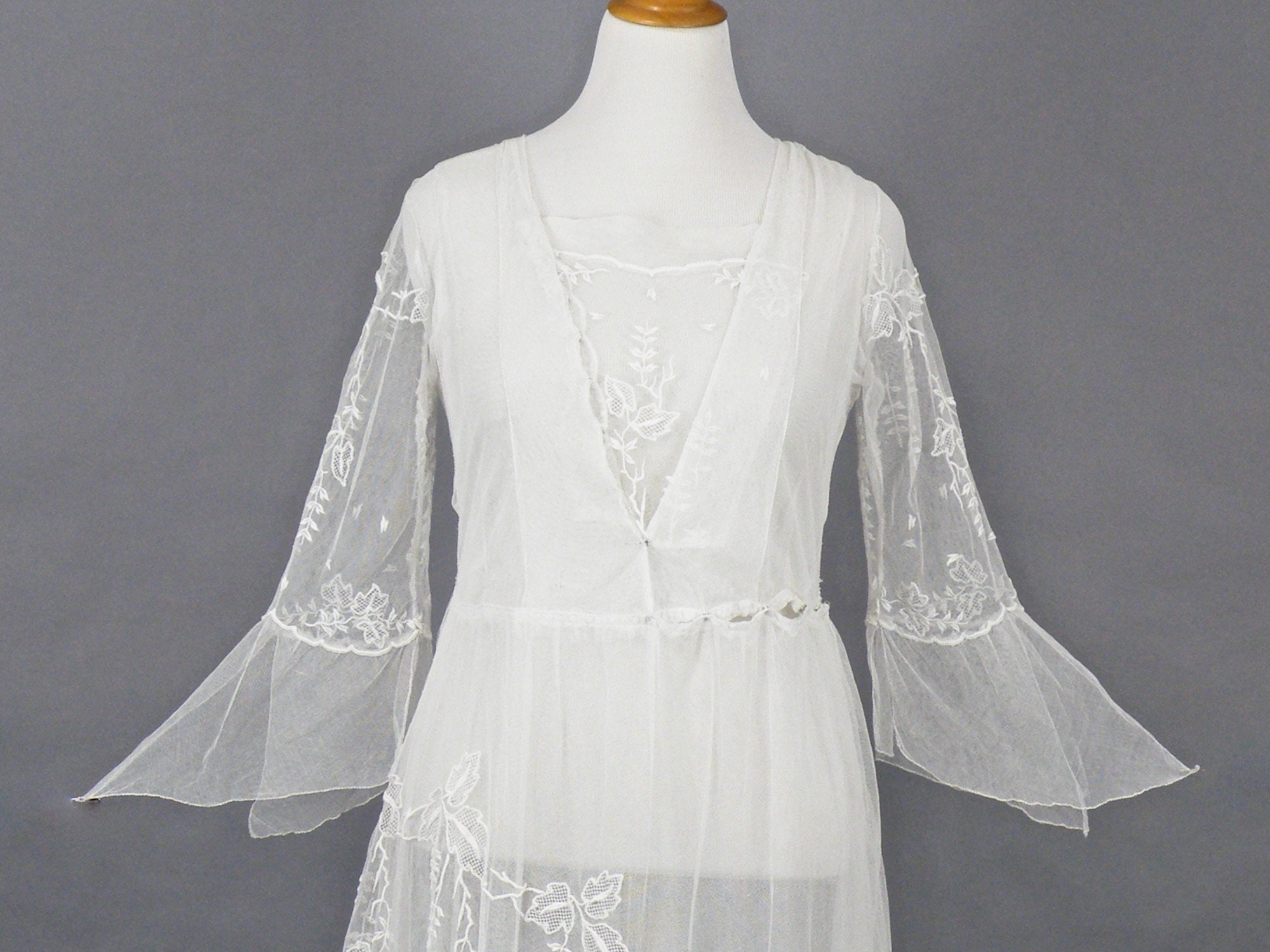 Edwardian Net Lace Dress, Antique 1910s Wedding Dress, Rare Larger Size