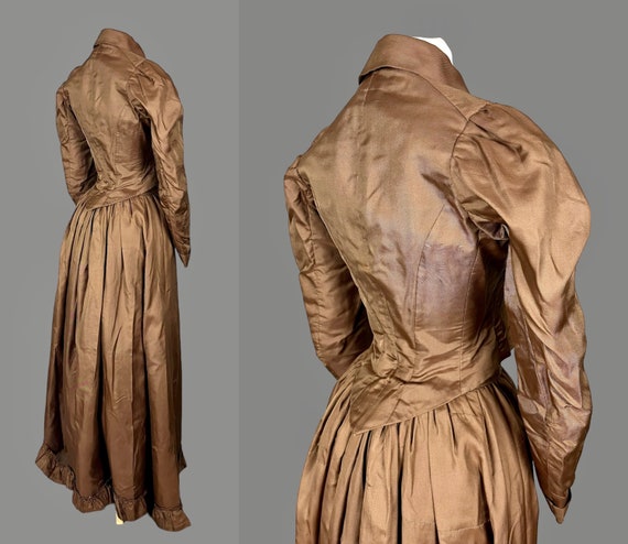 Victorian 1890s Dress, 2pc Brown Silk Victorian B… - image 6