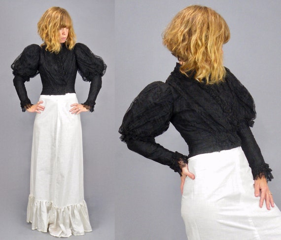 1890s Victorian Puff Sleeve Bodice, Antique Black