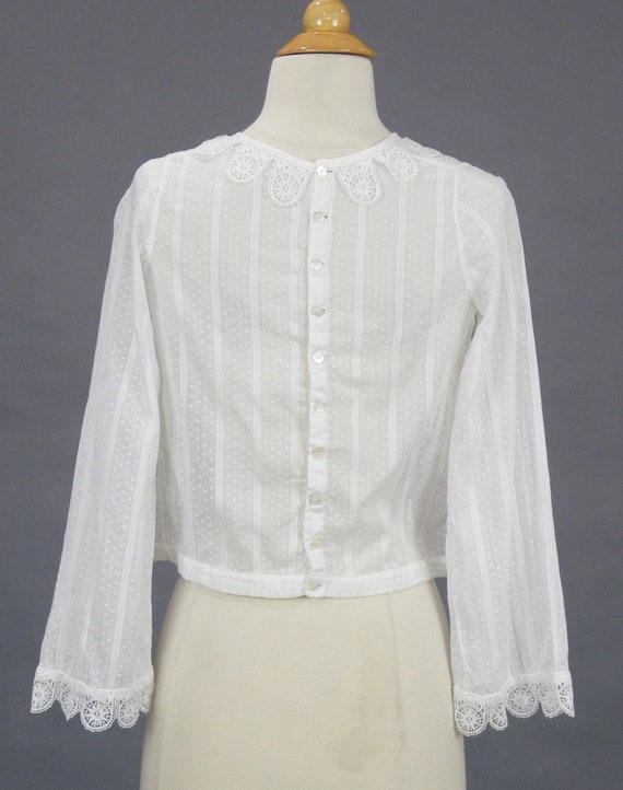 Antique 1920s White Dotted Swiss Blouse with Scal… - image 6