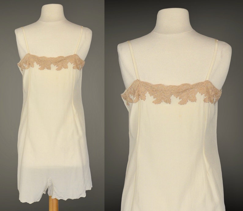 Vintage 1920s Step In, 20s Chemise Combination, 1920s Silk Ecru Lace Lingerie, image 6