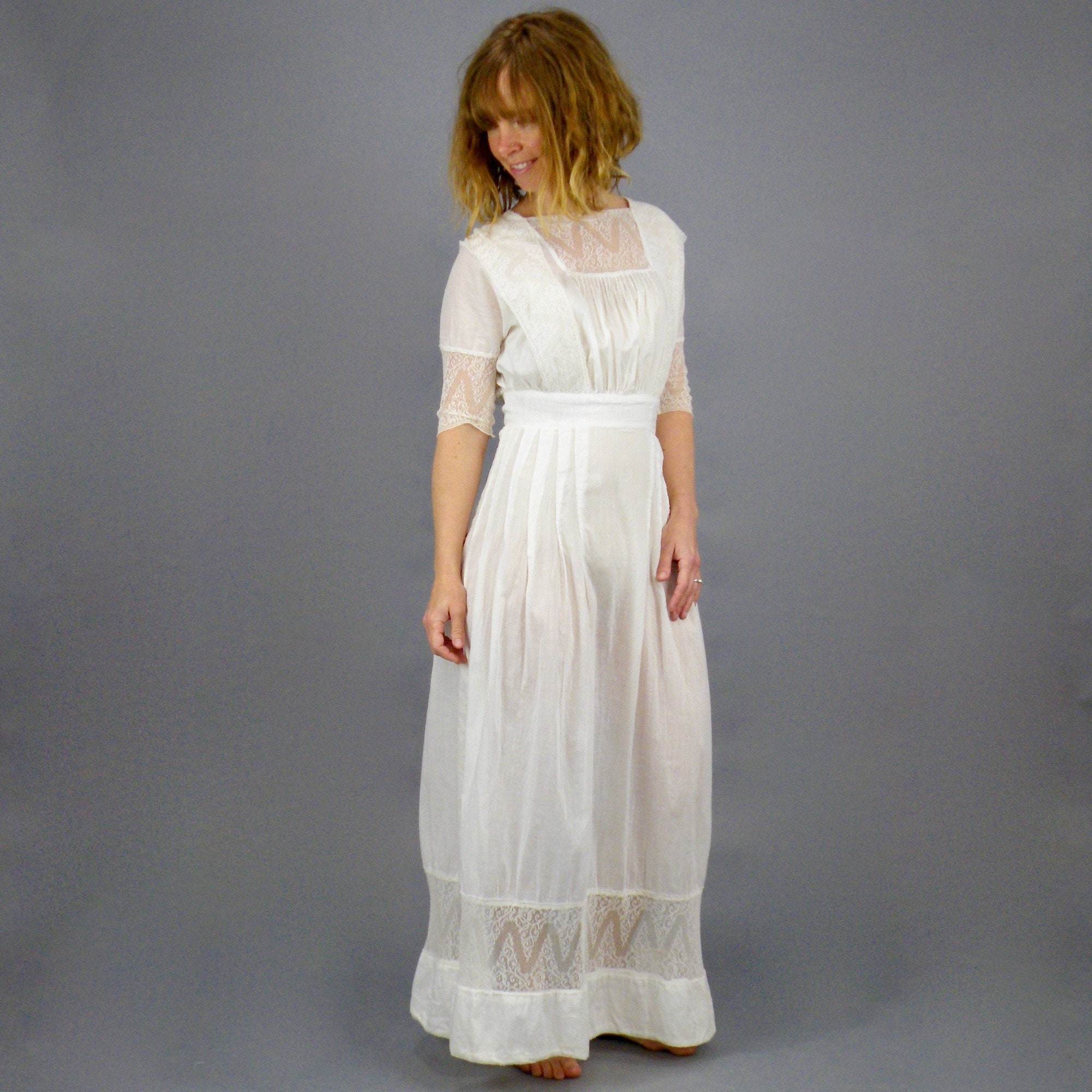 Edwardian 1910s White Cotton Lace Lingerie Dress, XXS