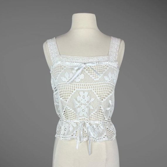 Vintage White Crochet Lace Camisole Top, Adjustab… - image 8