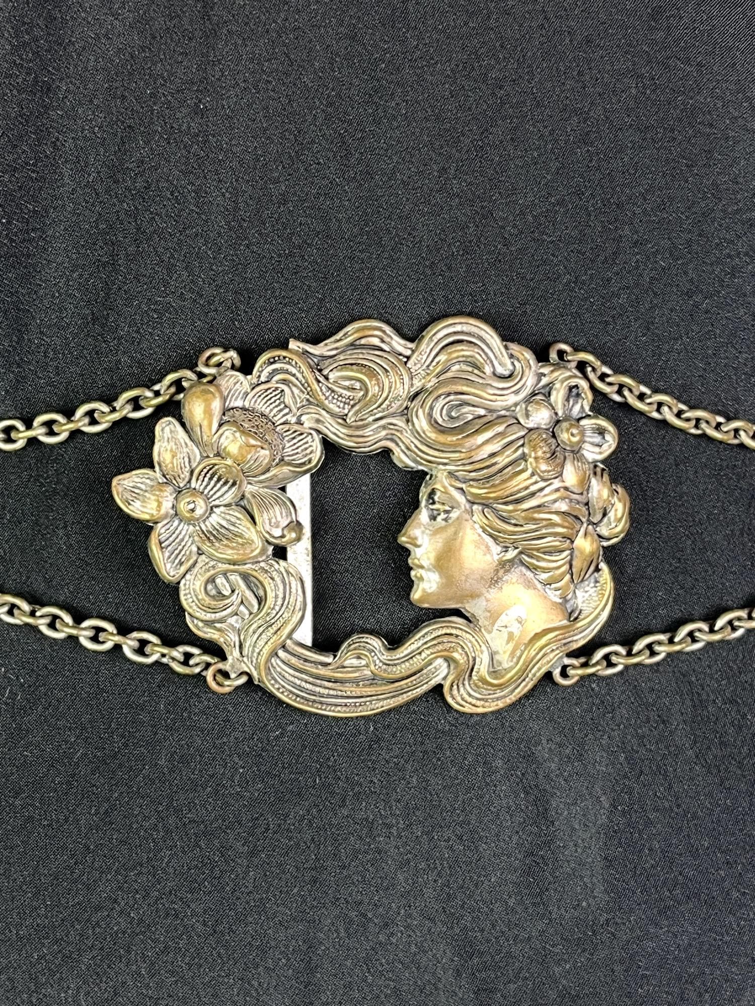 Antique Art Nouveau Goddess Belt | Edwardian Gilt Brass 
