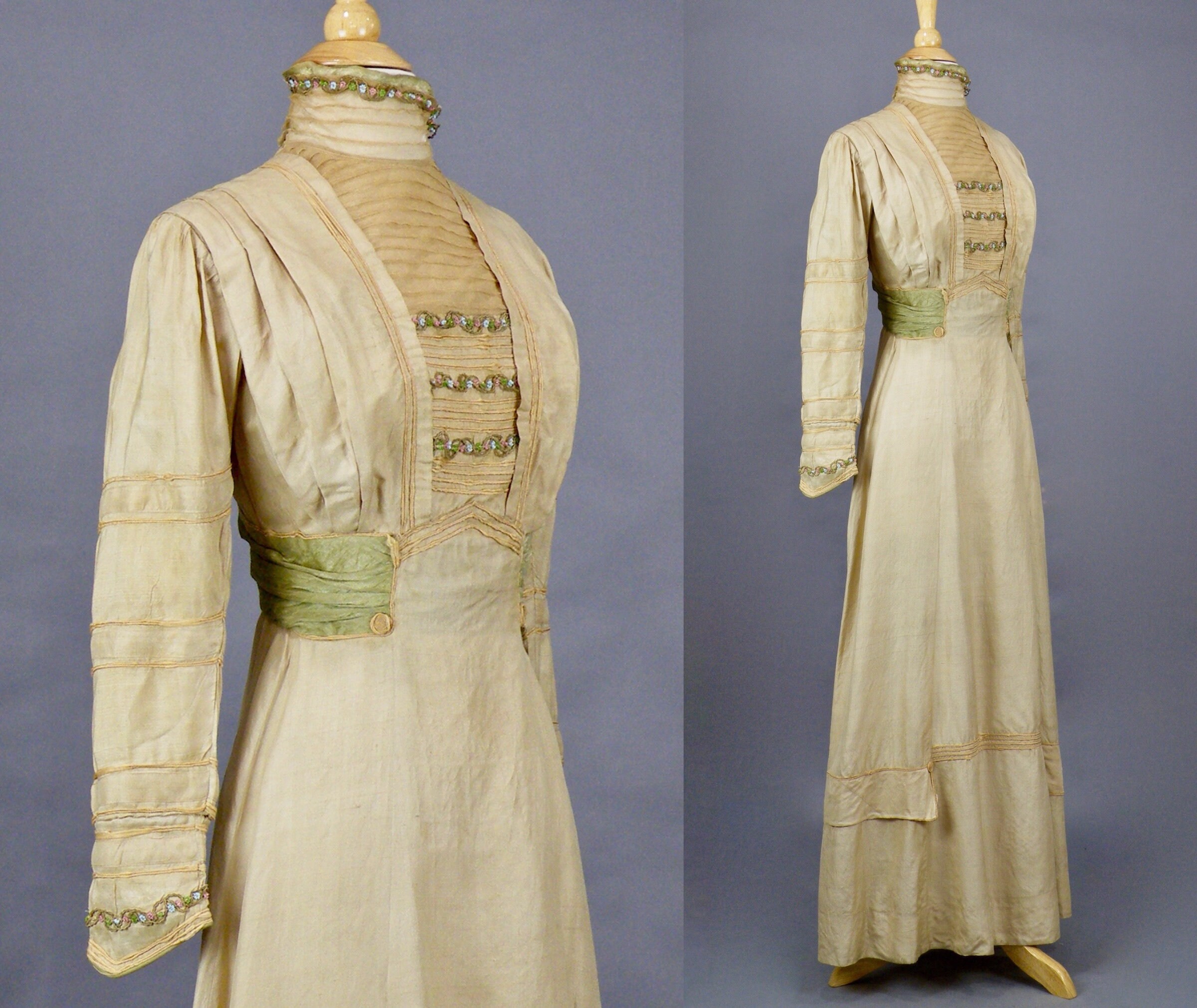 HOLD Antique Edwardian Dress, 1910s Beige Silk Afternoon Dress with ...