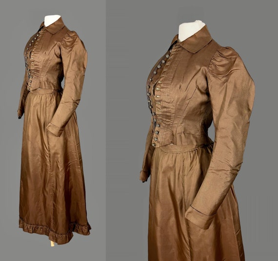 Victorian 1890s Dress, 2pc Brown Silk Victorian B… - image 4