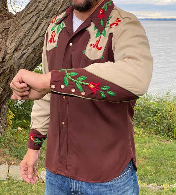 Vintage 1940s Men's Embroidered Western Gabardine