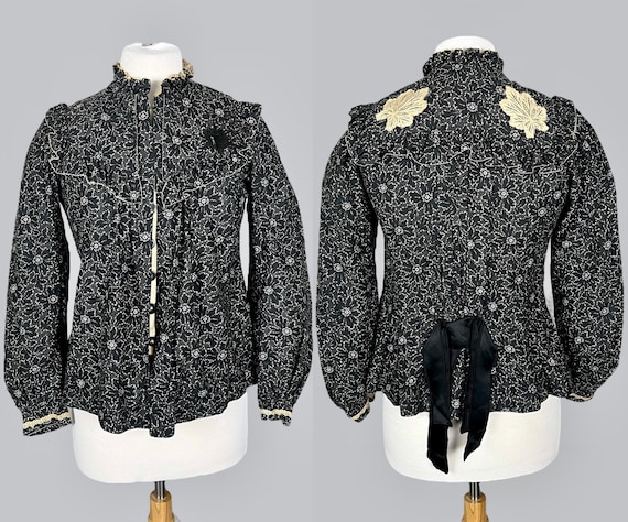 Antique 1890s 1900s Floral Cotton Print Blouse, L… - image 1