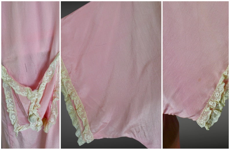 Vintage 1920s Pink Silk Lace Robe, 20s Dressing Gown, Boudoir Lingerie Loungewear, Yolande London Paris New York image 7