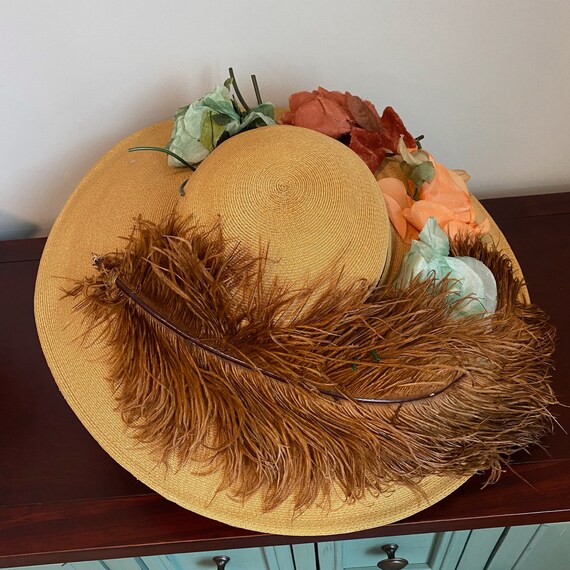 Vintage 1930s Wide Brim Straw Cartwheel Hat with … - image 2