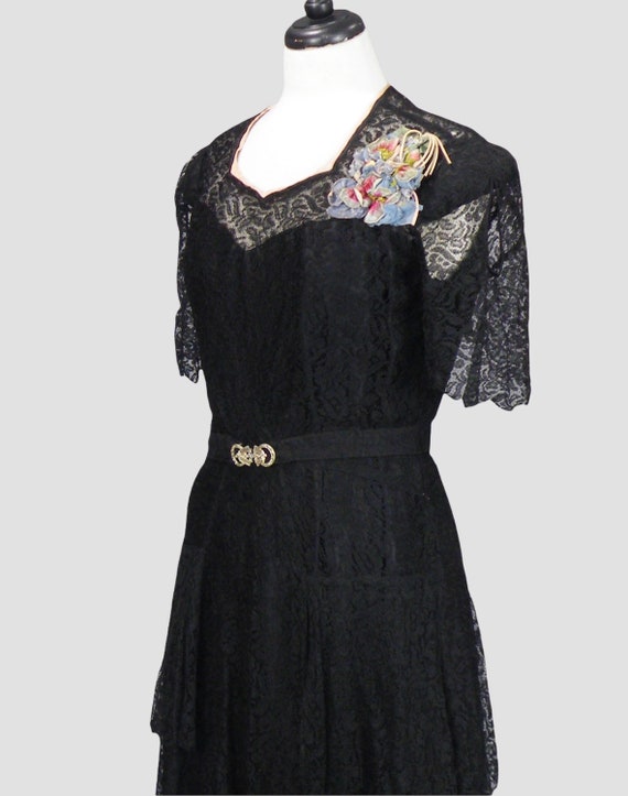 1930s Dress, Vintage 30s Lace Tiered Peplum Dress… - image 4