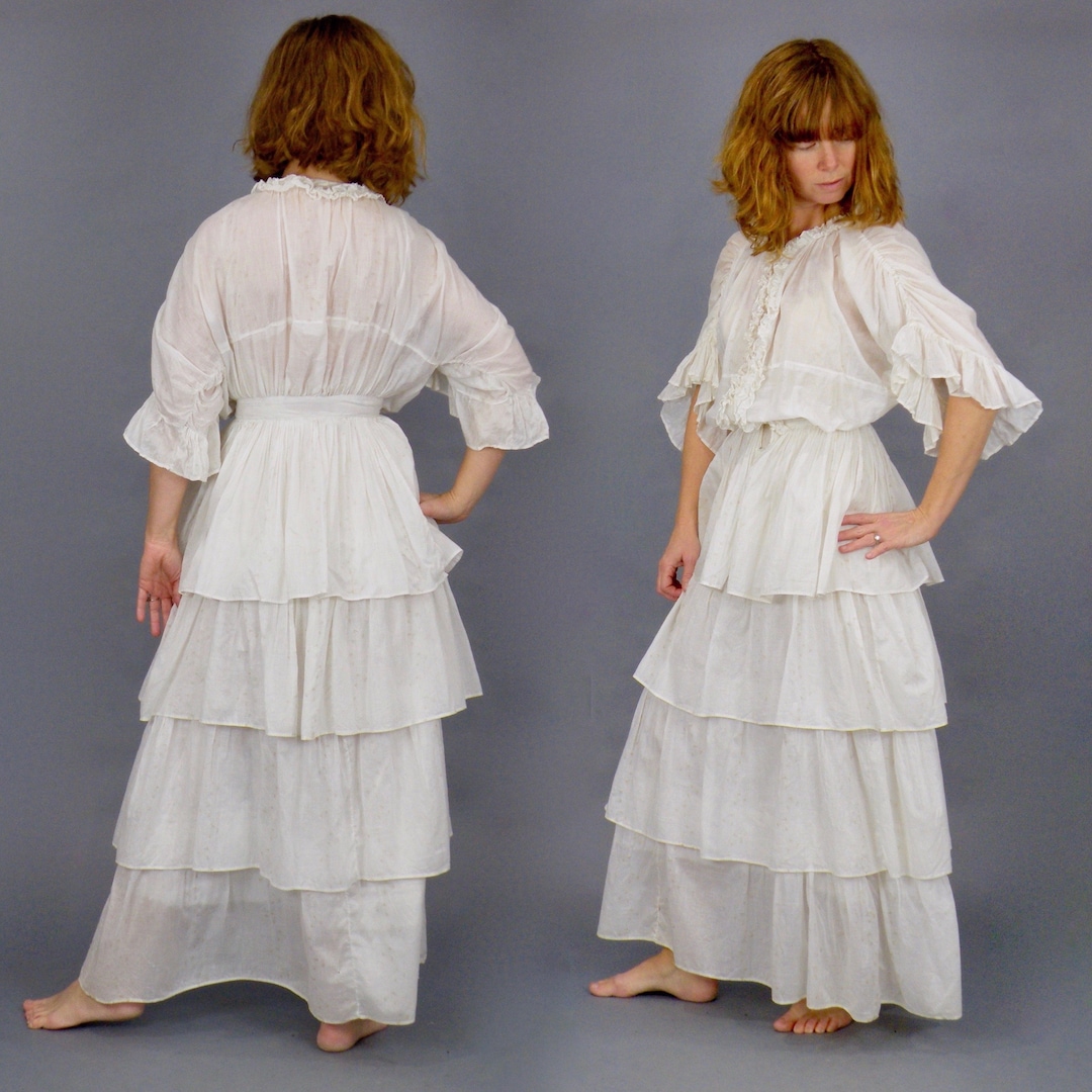 1900s Printed Cotton Edwardian Dress, 2pc Antique Skirt and Tunic ...