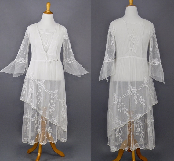 Edwardian Net Lace Dress, Antique 1910s Wedding Dr