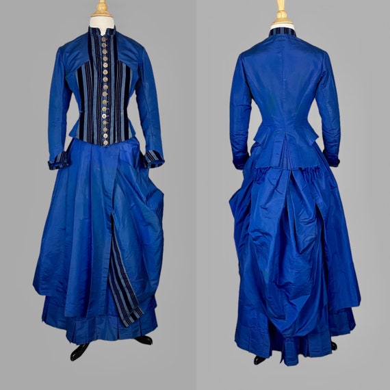 Woman's Evening Ensemble: Dress, Overdress, Bustle, and Petticoat