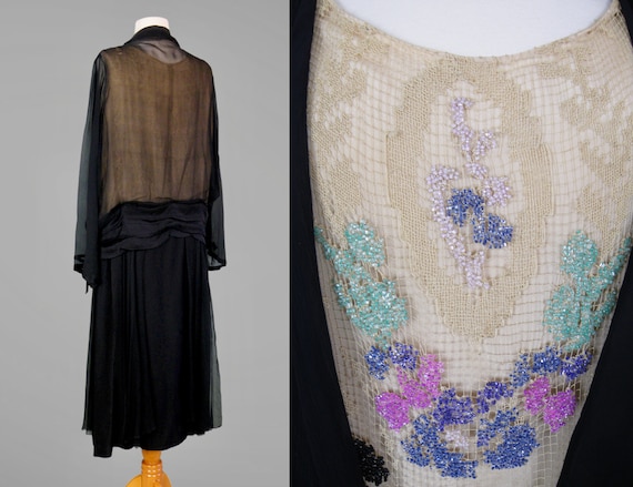 Vintage 1920s Dress, 20s Beaded Net Silk Dress, G… - image 4