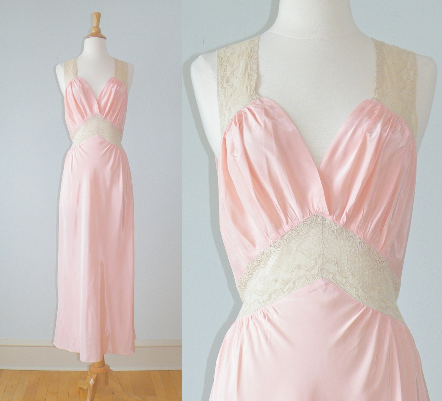 Vintage 1940s Nightgown 40s Lingerie Pink Bias Cut Etsy