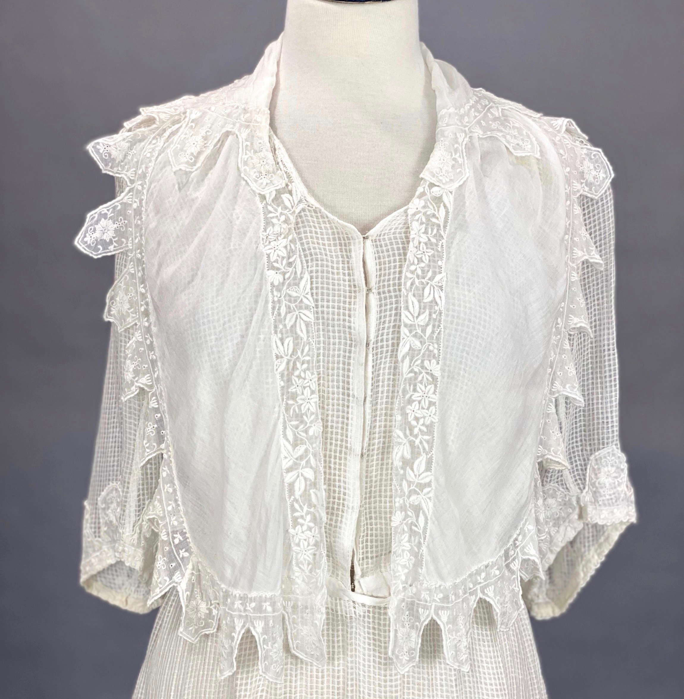 Edwardian Embroidered Dress, Antique 1910s Sheer White Cotton Lingerie ...