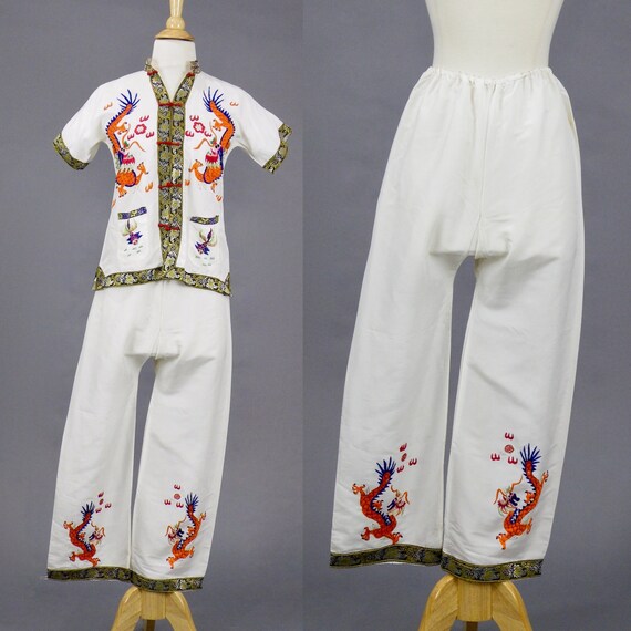 Vintage 1940s Embroidered Dragons Pajama Set, 40s