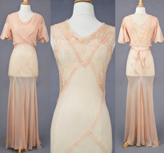 Vintage 1930s Blush Pink Bias Cut 30s Dress and Wr