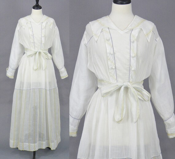 Edwardian Striped Cotton Batiste Dress, Antique Te