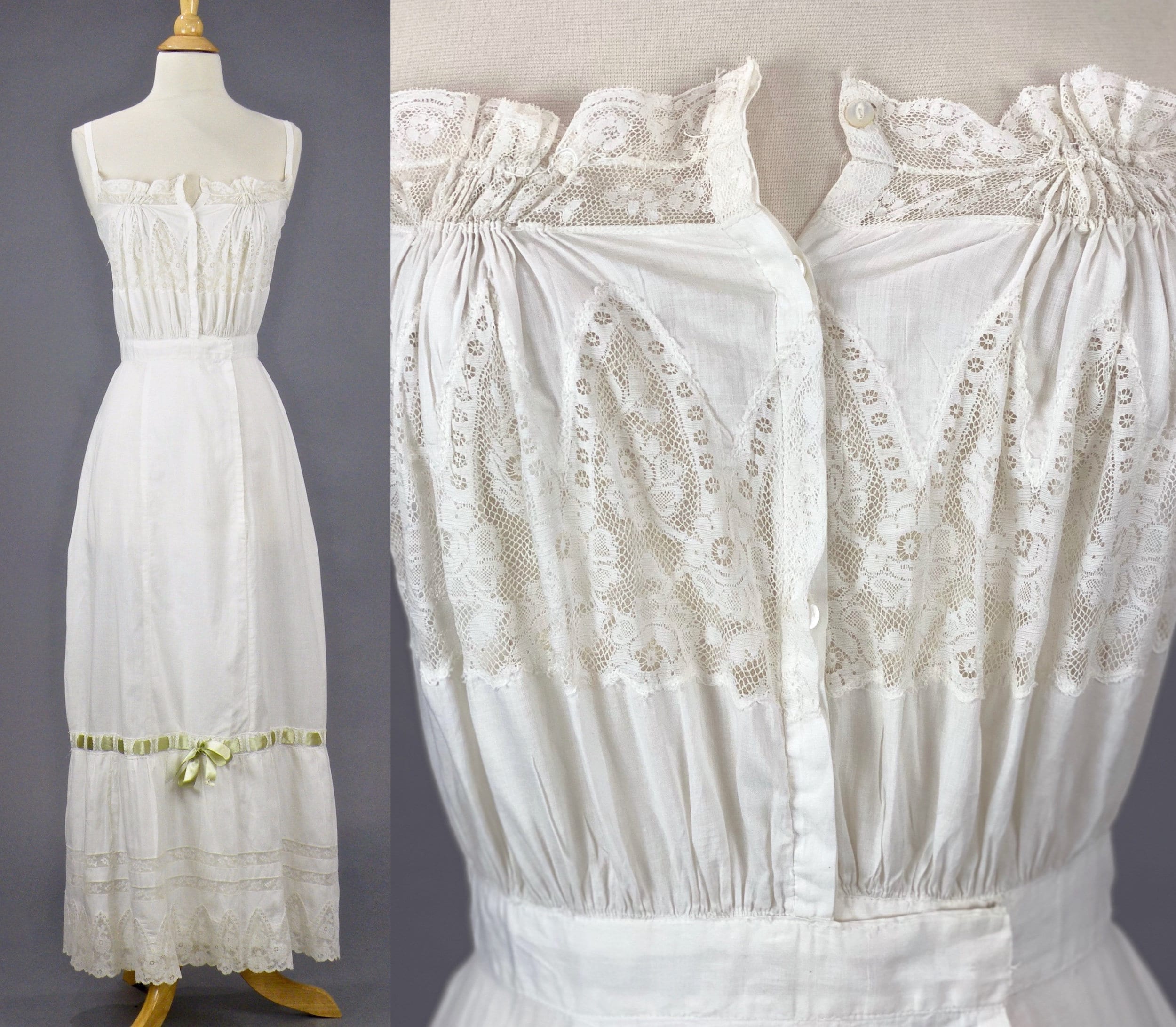 Antique 1900s 1910s White Cotton Lace Edwardian Princess Antique 1900s 1910s White Cotton Lace Edwardian Princess