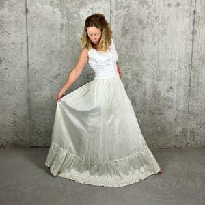 Antique 1900s Edwardian Cotton Skirt | Pale Robin&#39;s Egg & Ecru Floral Print | Vintage Petticoat Skirt | Edwardian Summer Skirt | Cottagecore
