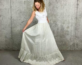 Antique Edwardian Cotton Skirt | Robin's Egg Floral Print, XS