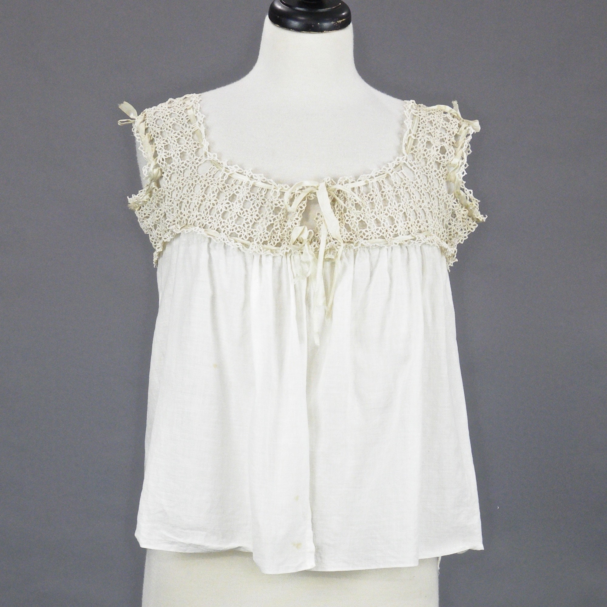 Antique White Cotton Tatted Lace Edwardian Camisole Top, Medium