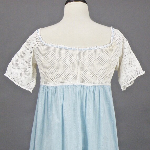 Edwardian Nightgown, Antique 1910s Blue Cotton Cr… - image 7