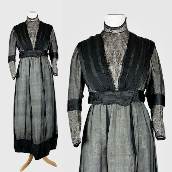 Antique 1900s 1910s Embroidered Spider Dress, Edwardian Costume, Mrs. Lambert Costumier, M/L - L
