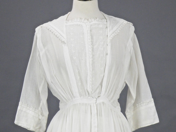 Edwardian White Cotton Dress, Antique 1910s Embroi