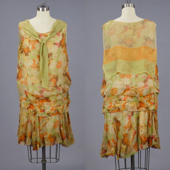 Vintage 1920s Chiffon Dress, 20s Dress, Late 1920s