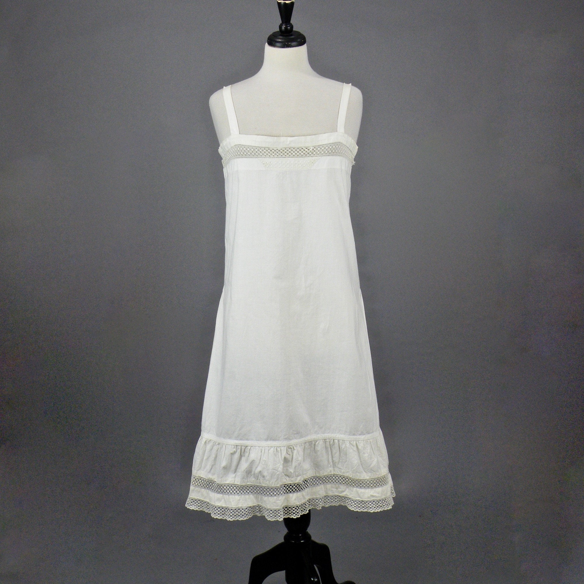 Edwardian 1910s White Cotton Chemise Dress, Antique Slip Dress with ...
