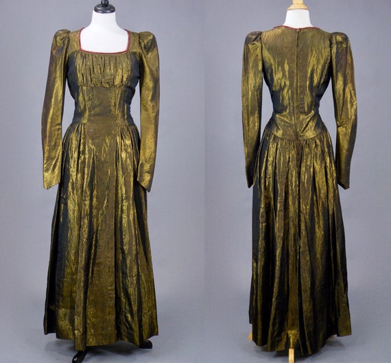Vintage 1940s Metallic Lamé Dress, 40s Gold Lamé E