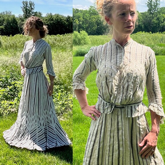 1900s Edwardian Cotton Lace Gibson Girl Dress Skirt and Blouse, Antique Dress, XS