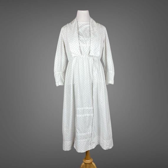 Antique White Calico Dress, 1910s Cotton Day Dress, Large