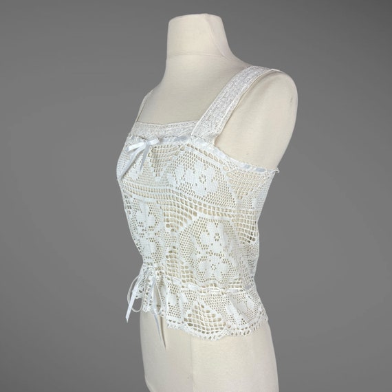 Vintage White Crochet Lace Camisole Top, Adjustab… - image 2