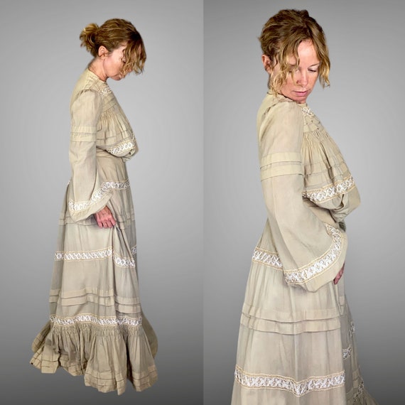 Antique 1900s Gibson Girl Dress, Edwardian Beige … - image 6