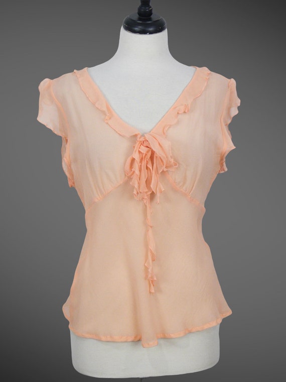 1930s Blouse, Vintage 30s Sheer Silk Chiffon Flut… - image 7