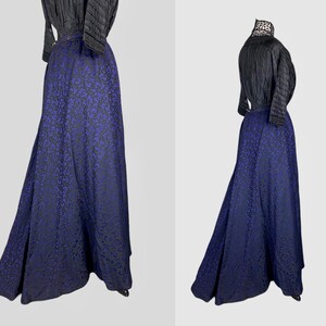 Antique Victorian Skirt, 1900s Purple Indigo Silk Wool Trained Skirt, Small 26 Waist image 5