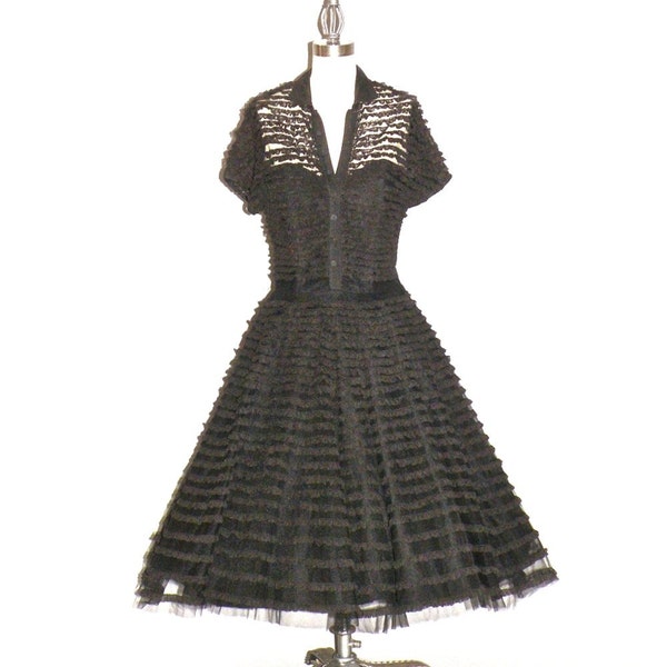 50s Dress, 1950s Prom Dress, Swing Rockabilly Dress, 1950s Full Skirt, Black Illusion Lace Party Dress, Small